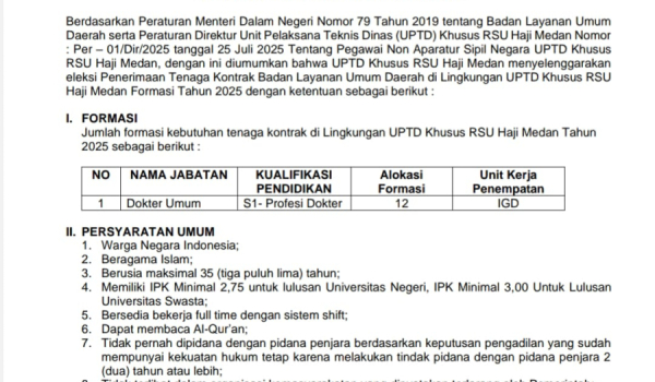 PENGUMUMAN REKRUTMEN TENAGA DOKTER UMUM